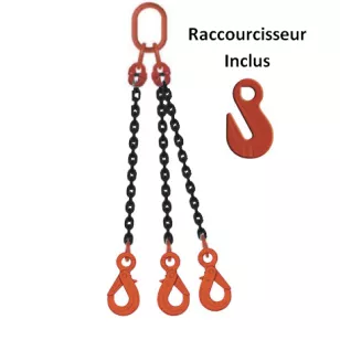 Elingue chaine - 3Brins - Crochet V/Auto à Oeil + raccourcisseur - Longueur : 1m à 6m - CMU de 2T36 à - 11T2 Elingue chaine - 3Brins - Crochet V/Auto à Oeil + raccourcisseur - Longueur : 1m à 6m - CMU de 2T36 à - 11T2 Visuel
